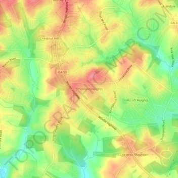 Mapa topográfico Strickland Heights, altitud, relieve