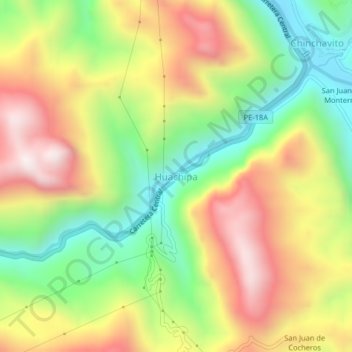 Mapa topográfico Huachipa, altitud, relieve