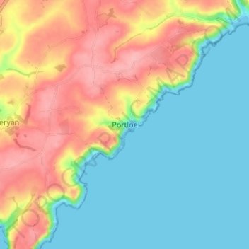 Mapa topográfico Portloe, altitud, relieve