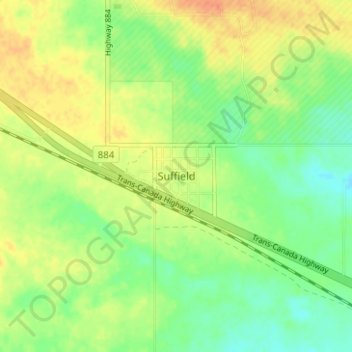 Mapa topográfico Suffield, altitud, relieve