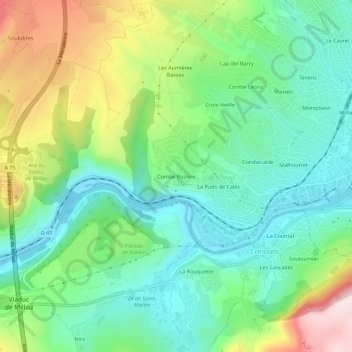 Mapa topográfico Combe Rozière, altitud, relieve