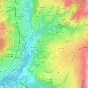 Mapa topográfico Le Pautex, altitud, relieve
