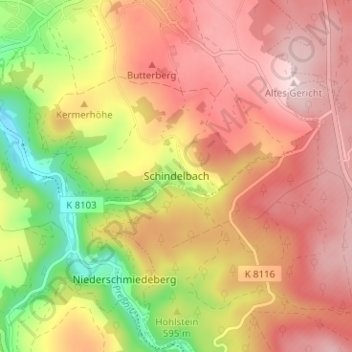 Mapa topográfico Schindelbach, altitud, relieve