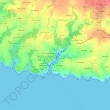 Mapa topográfico Kergantine, altitud, relieve