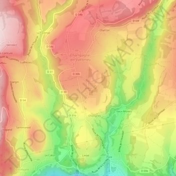 Mapa topográfico Vieu, altitud, relieve