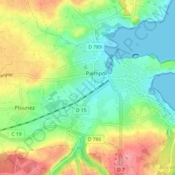 Mapa topográfico Biliou, altitud, relieve