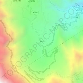 Mapa topográfico Limon, altitud, relieve