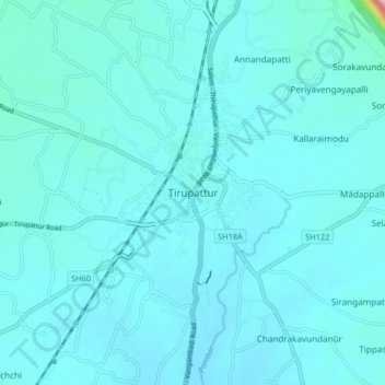 Mapa topográfico Tirupattur, altitud, relieve
