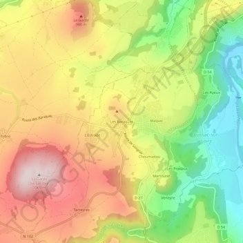Mapa topográfico Les Baraques, altitud, relieve