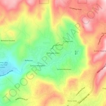 Mapa topográfico Belleview Acres, altitud, relieve