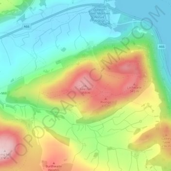 Mapa topográfico Sale Fell, altitud, relieve
