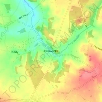 Mapa topográfico Hunworth, altitud, relieve