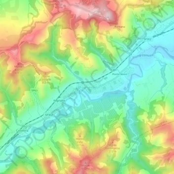 Mapa topográfico Fognano, altitud, relieve