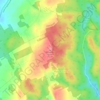 Mapa topográfico Dylewska Góra, altitud, relieve