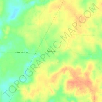 Mapa topográfico Caledonia, altitud, relieve