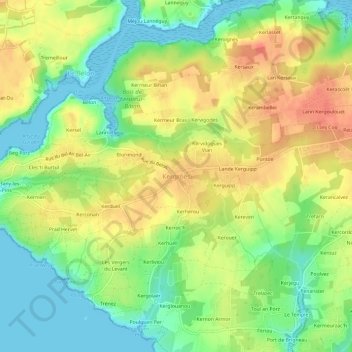 Mapa topográfico Kergroës, altitud, relieve