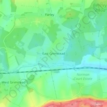Mapa topográfico East Grimstead, altitud, relieve