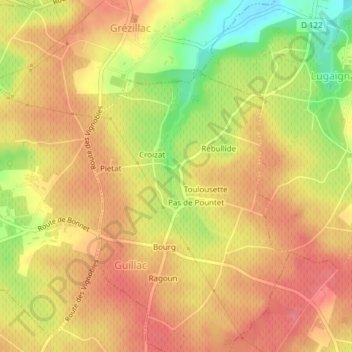 Mapa topográfico Caseau, altitud, relieve
