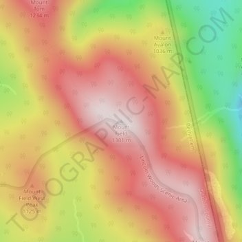 Mapa topográfico Mount Field, altitud, relieve