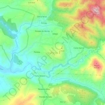 Mapa topográfico Querença, altitud, relieve