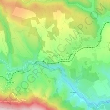 Mapa topográfico Chasseradès, altitud, relieve