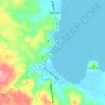 Mapa topográfico Temolapan, altitud, relieve
