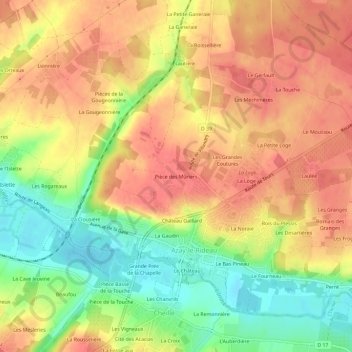 Mapa topográfico Pièce des Mûriers, altitud, relieve