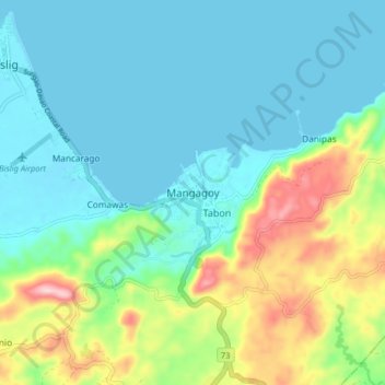 Mapa topográfico Mangagoy, altitud, relieve