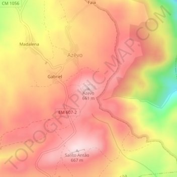 Mapa topográfico Azevo, altitud, relieve