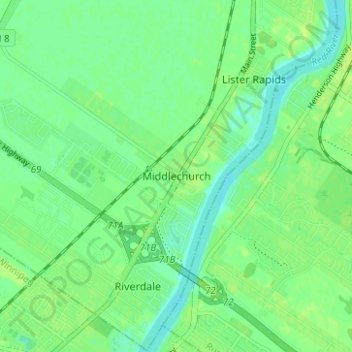Mapa topográfico Middlechurch, altitud, relieve