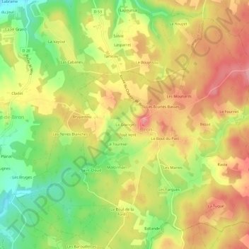 Mapa topográfico La Grange, altitud, relieve