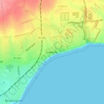 Mapa topográfico Sewerby, altitud, relieve