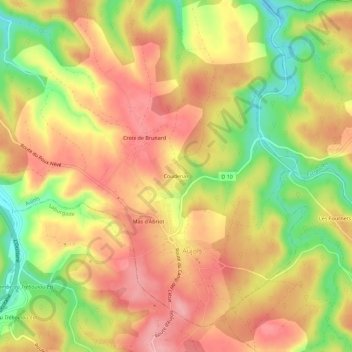 Mapa topográfico Coudenas, altitud, relieve