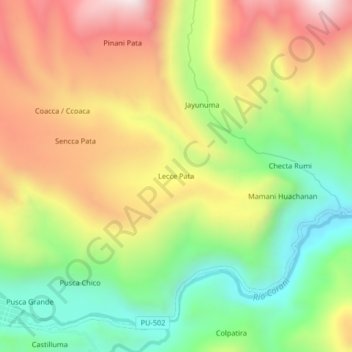 Mapa topográfico Lecce Pata, altitud, relieve