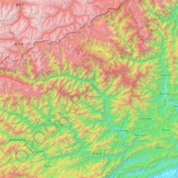 Mapa topográfico Upper Subansiri, altitud, relieve