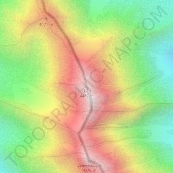 Mapa topográfico Shan, altitud, relieve