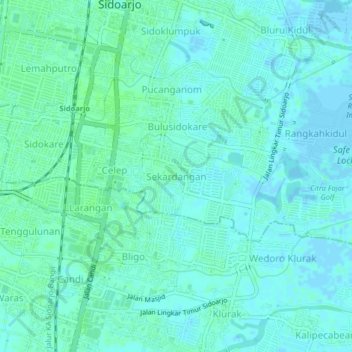 Mapa topográfico Sekardangan, altitud, relieve