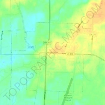 Mapa topográfico Hampton, altitud, relieve