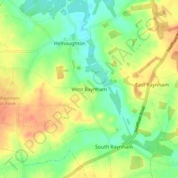Mapa topográfico West Raynham, altitud, relieve