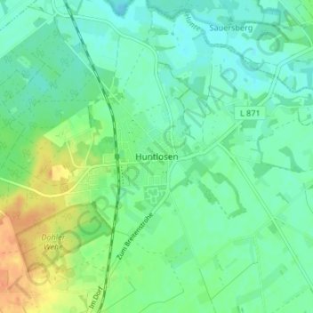 Mapa topográfico Huntlosen, altitud, relieve