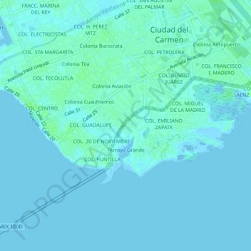 Mapa topográfico Colonia Limonar, altitud, relieve