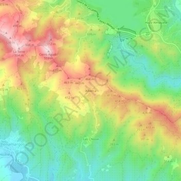 Mapa topográfico Alberca, altitud, relieve
