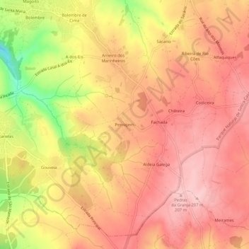 Mapa topográfico Pernigem, altitud, relieve