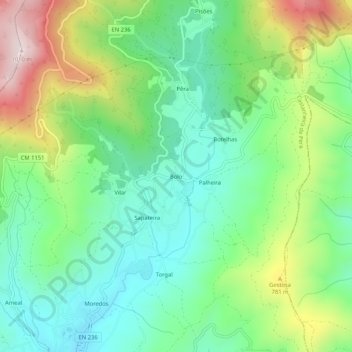 Mapa topográfico Bolo, altitud, relieve