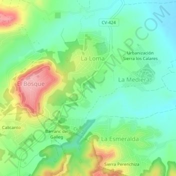 Mapa topográfico La Mediera, altitud, relieve