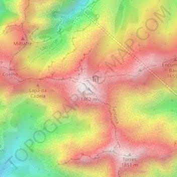 Mapa topográfico Ruivo, altitud, relieve