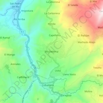Mapa topográfico Michelena, altitud, relieve