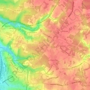 Mapa topográfico La Pinsonnerie, altitud, relieve