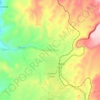 Mapa topográfico Banos de Yura, altitud, relieve