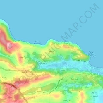 Mapa topográfico Tereñes, altitud, relieve